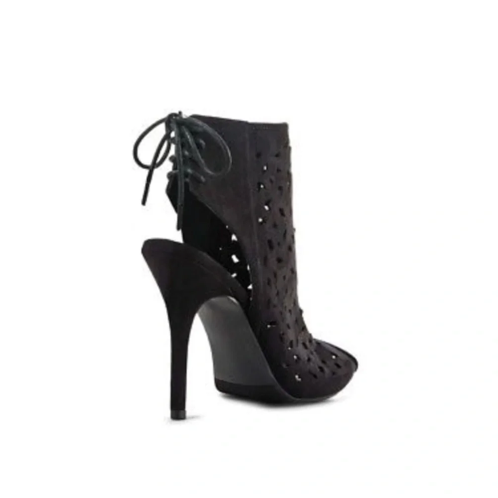 -Thaden Black Open Toe Booties - Picture 3 of 8